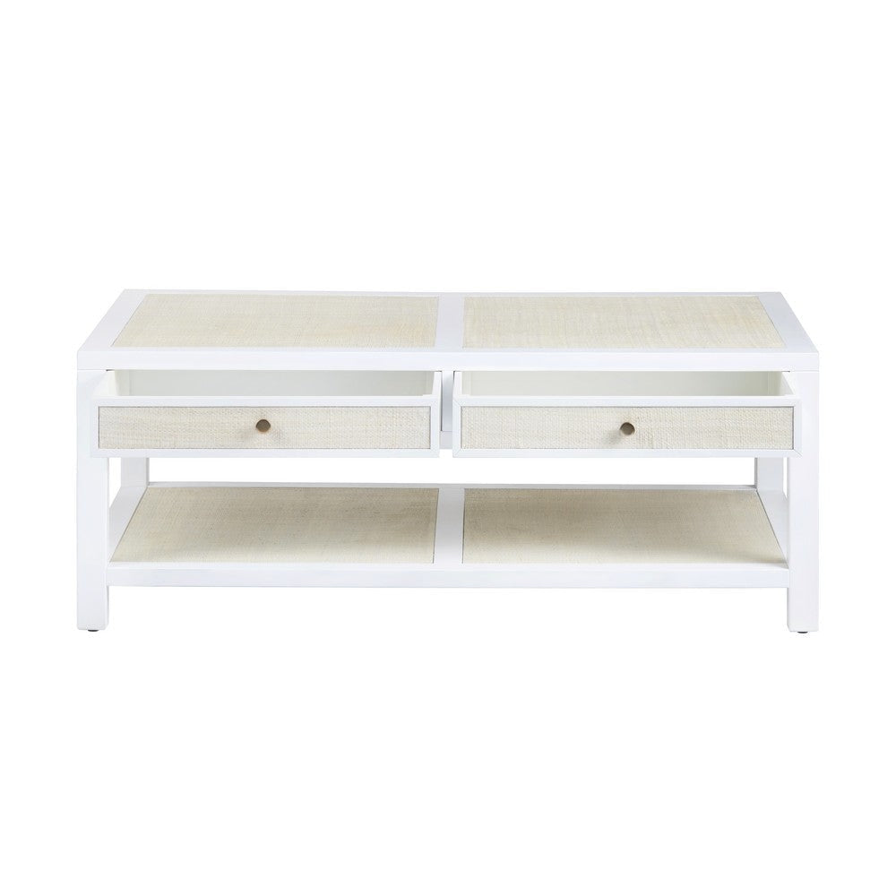 Crestview Seny Cocktail Coffee Table | 2 Rattan Drawers | 50’’ Whitewash CCL-CVFDR1150