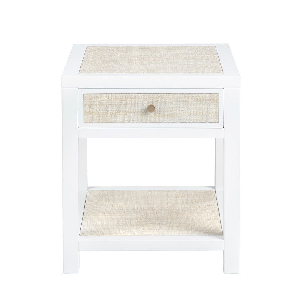 Seny 24’’ Side End Table | 1 Drawer w Raffia Open Shelf | White Wood CCL-CVFDR1151