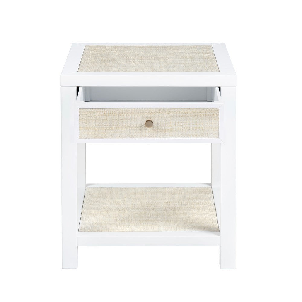 Seny 24’’ Side End Table | 1 Drawer w Raffia Open Shelf | White Wood CCL-CVFDR1151