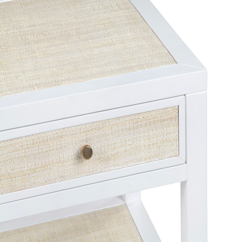 Seny 24’’ Side End Table | 1 Drawer w Raffia Open Shelf | White Wood CCL-CVFDR1151