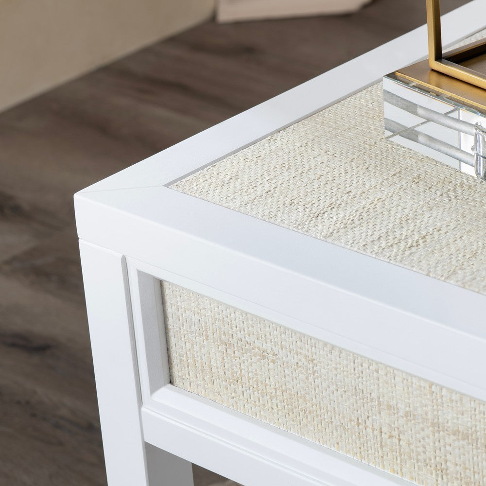 Seny 24’’ Side End Table | 1 Drawer w Raffia Open Shelf | White Wood CCL-CVFDR1151