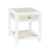 Seny 24" Side End Table | 1 Drawer w Raffia Open Shelf | White Wood