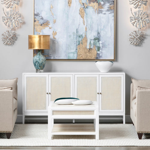 Crestview Seny Sideboard Cabinet | 4 Rattan Doors | 72" Wide Whitewash