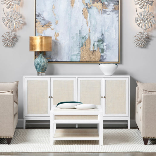 Crestview Seny Sideboard Cabinet | 4 Rattan Doors | 72" Wide Whitewash