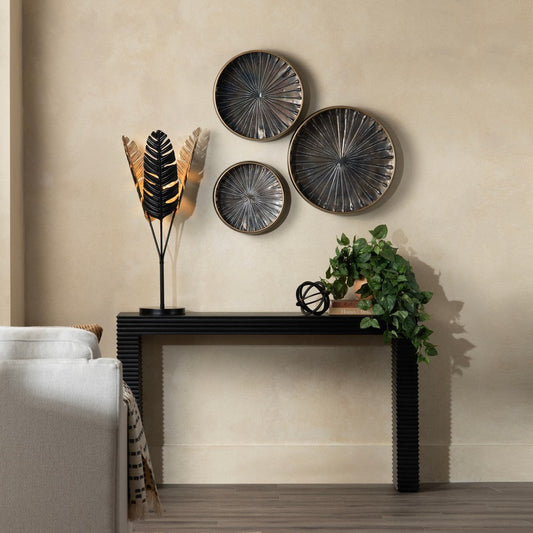 Crestview Rixa Sofa Console Table | 56" Top | Black Ribbed Solid Wood