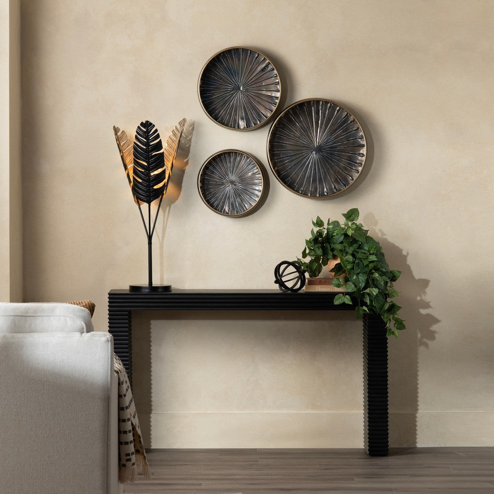 Crestview Rixa Sofa Console Table | 56" Top | Black Ribbed Solid Wood