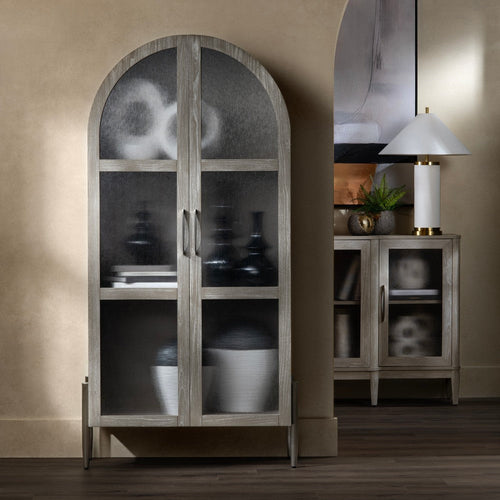 Crestview Feo Curio Cabinet | 2 Arch Glass Doors | 80" | Khaki Brown