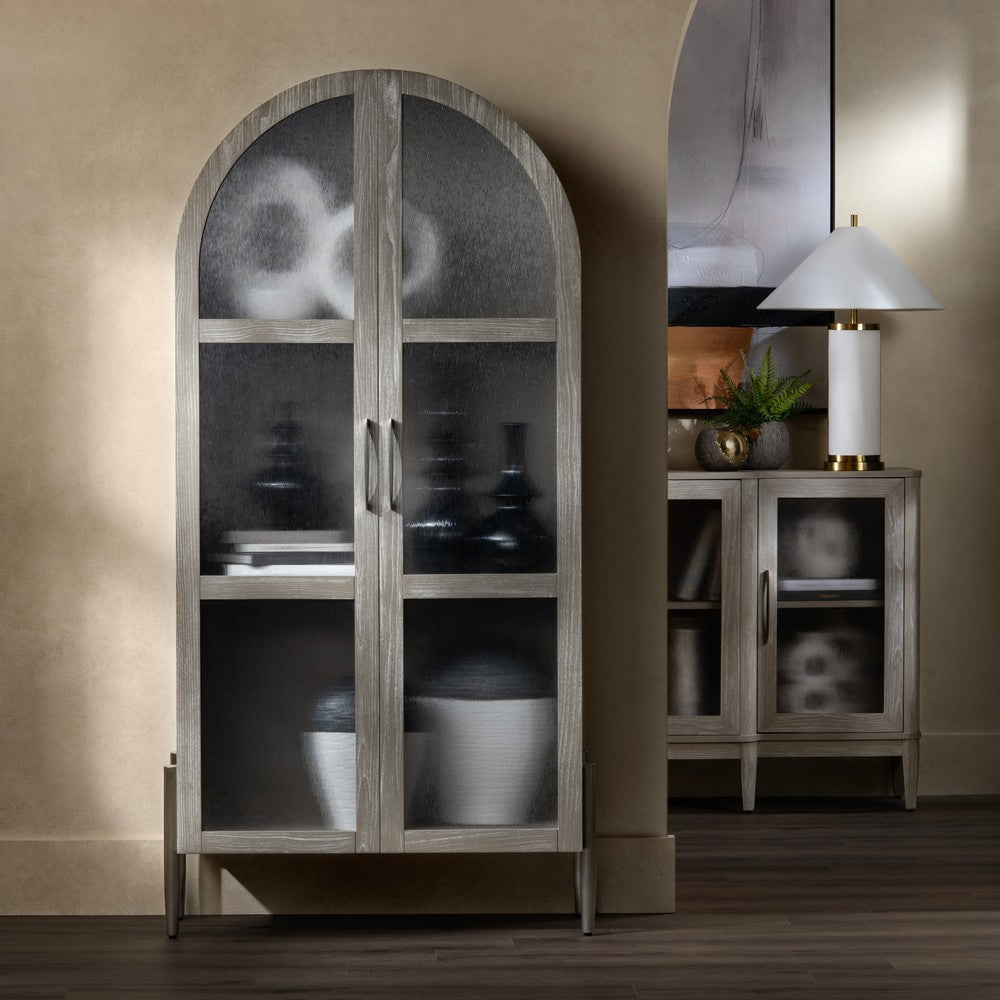 Crestview Feo Curio Cabinet | 2 Arch Glass Doors | 80" | Khaki Brown