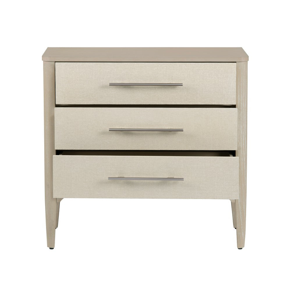 Crestview Seo 3 Drawer Oversize Nightstand Chest | Off White Raffia Tan CCL-CVFDR1159