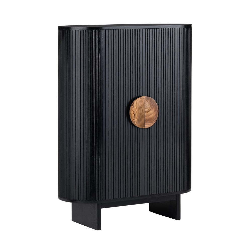 Crestview Paly Tall Cabinet | 2 Ridged Doors w Wood Handles | Black