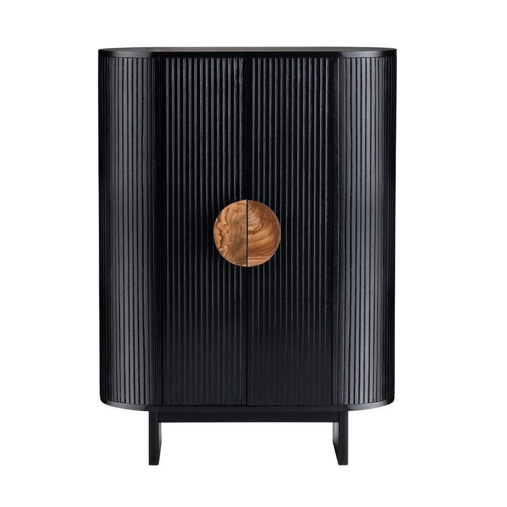 Crestview Paly Tall Cabinet | 2 Ridged Doors w Wood Handles | Black CCL-CVFDR1172