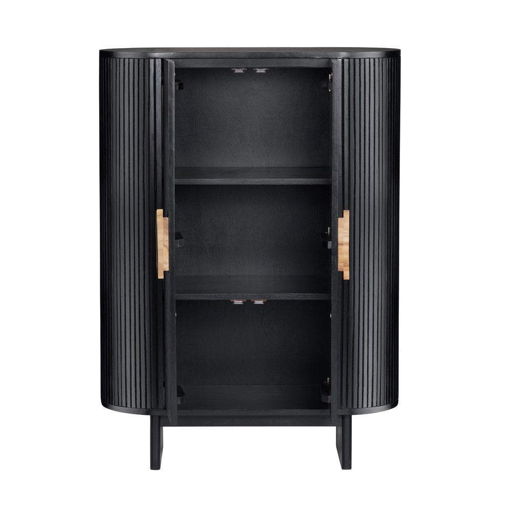 Crestview Paly Tall Cabinet | 2 Ridged Doors w Wood Handles | Black CCL-CVFDR1172