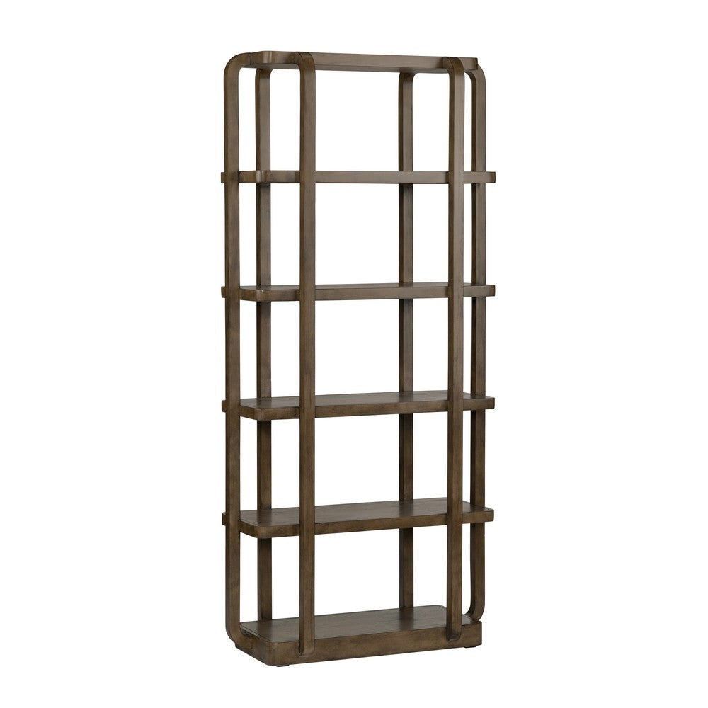 Crestview Decy Etagere Bookcase w 5 Open Shelves | Round Edges | Brown