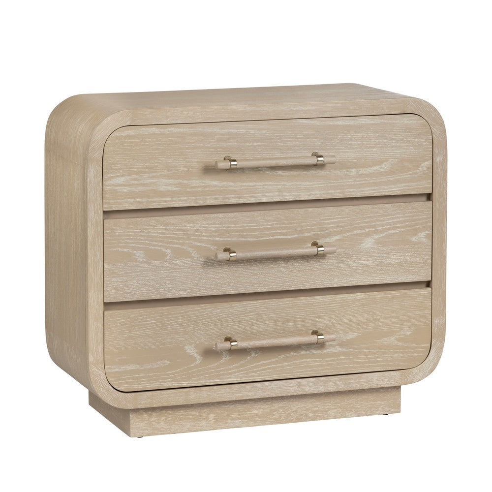 Crestview Bry Accent Chest Nightstand| 3 Drawers w Handles | Tan Brown