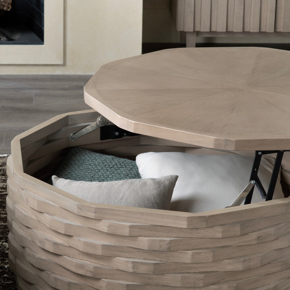 Crestview Baky Coffee Table | 39" Lift Top | Beige Interwoven Art Base