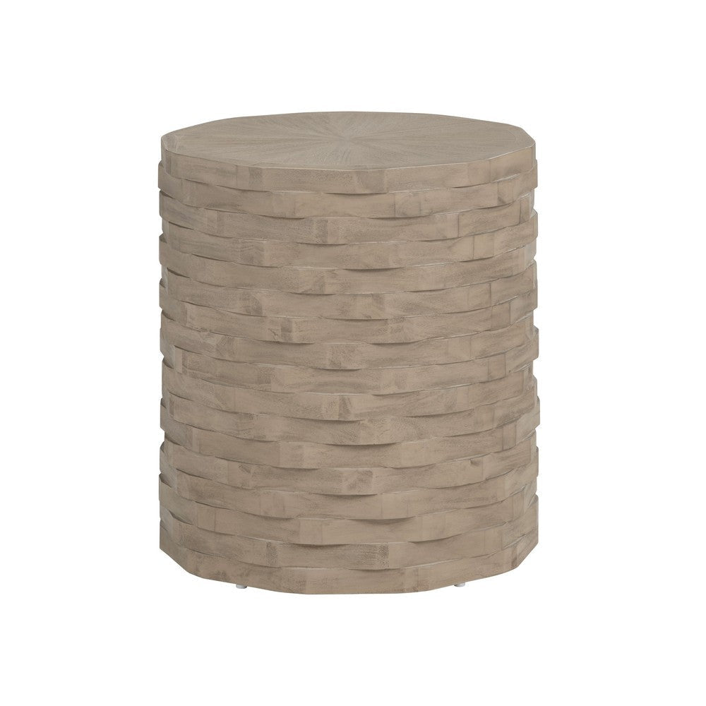 Crestview Baky Side End Table | 21" Round | Beige Interwoven Art Base