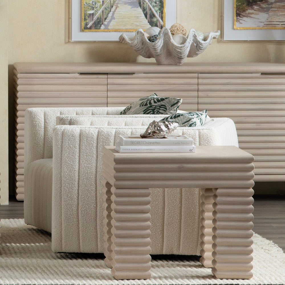 Crestview Pia Side End Table | 24’’ Square Top | Cream Reeded Base CCL-CVFDR1225