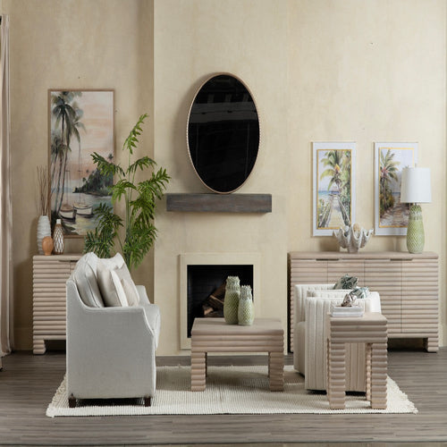 Crestview Pia Side End Table | 24" Square Top | Cream Reeded Base