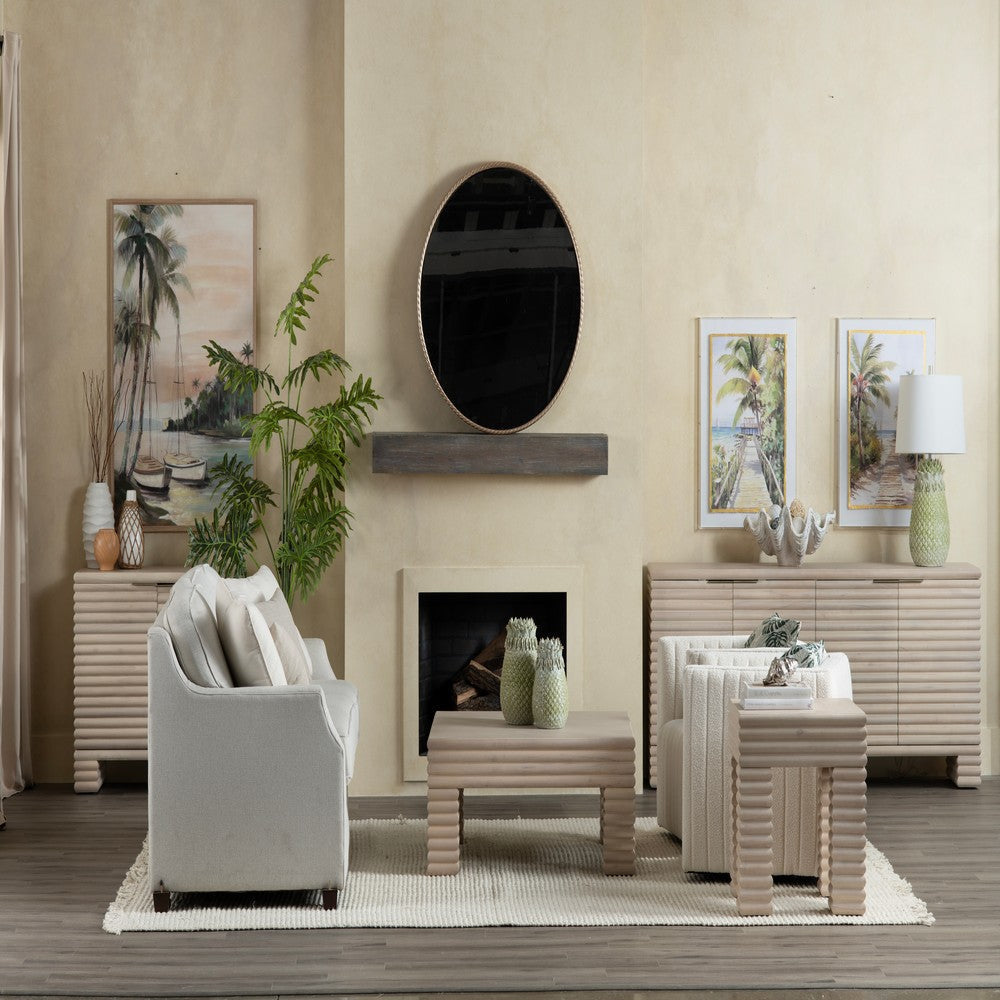 Crestview Pia Side End Table | 24" Square Top | Cream Reeded Base