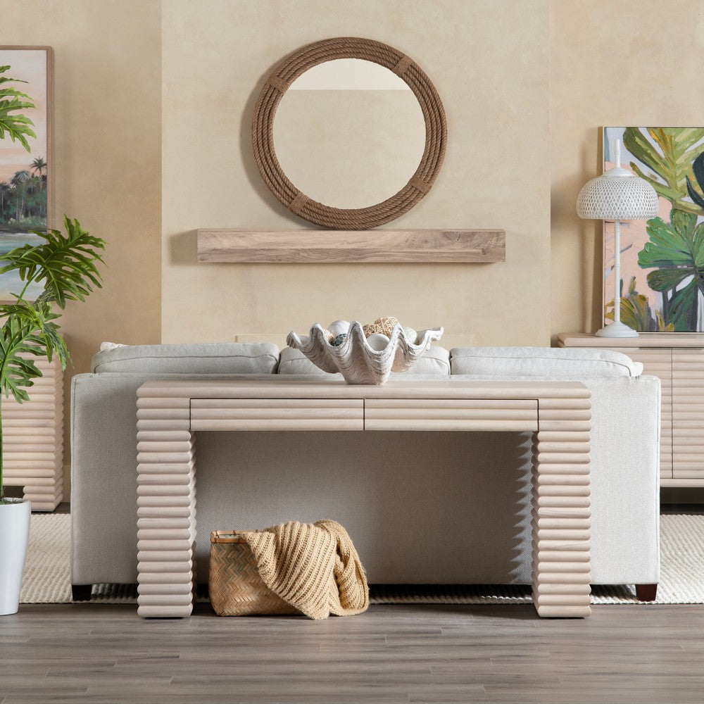 Crestview Pia Sofa Console Table | 64" | 2 Drawers | Cream Reeded Base