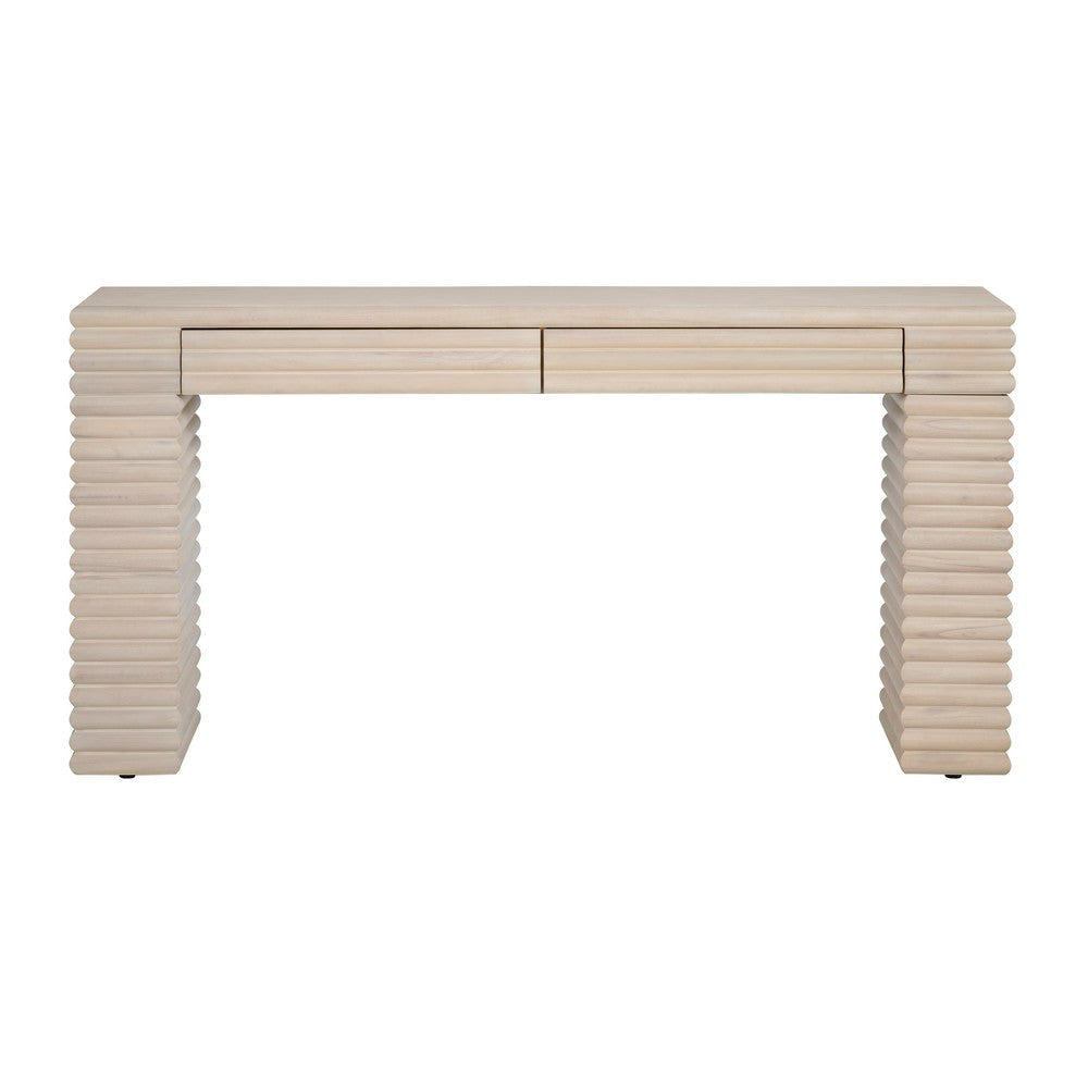 Crestview Pia Sofa Console Table | 64’’ | 2 Drawers | Cream Reeded Base CCL-CVFDR1226