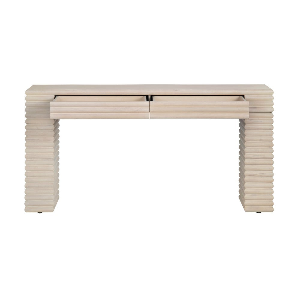 Crestview Pia Sofa Console Table | 64’’ | 2 Drawers | Cream Reeded Base CCL-CVFDR1226