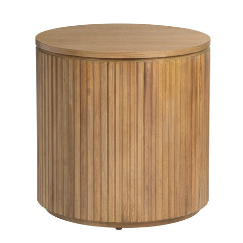 Crestview Emy Side End Table | 22" Round Top | Brown Slatted Reed Base