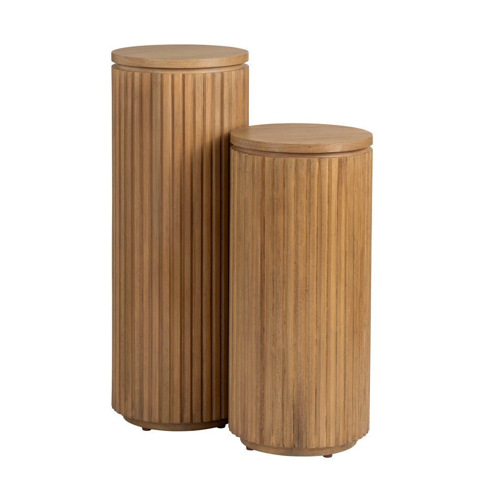 Crestview Emy Plant Stand Set of 2 | Brown | Tall Cylindrical Vertical Slats