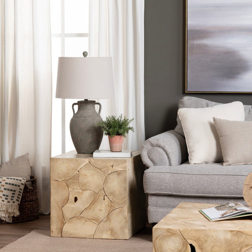 Crestview Tora Accent End Table | 22" Square | Patchwork Tan Brown