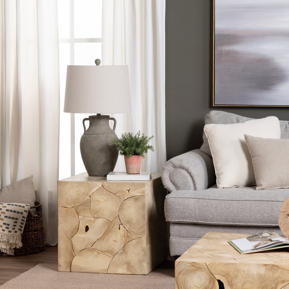 Crestview Tora Accent End Table | 22" Square | Patchwork Tan Brown