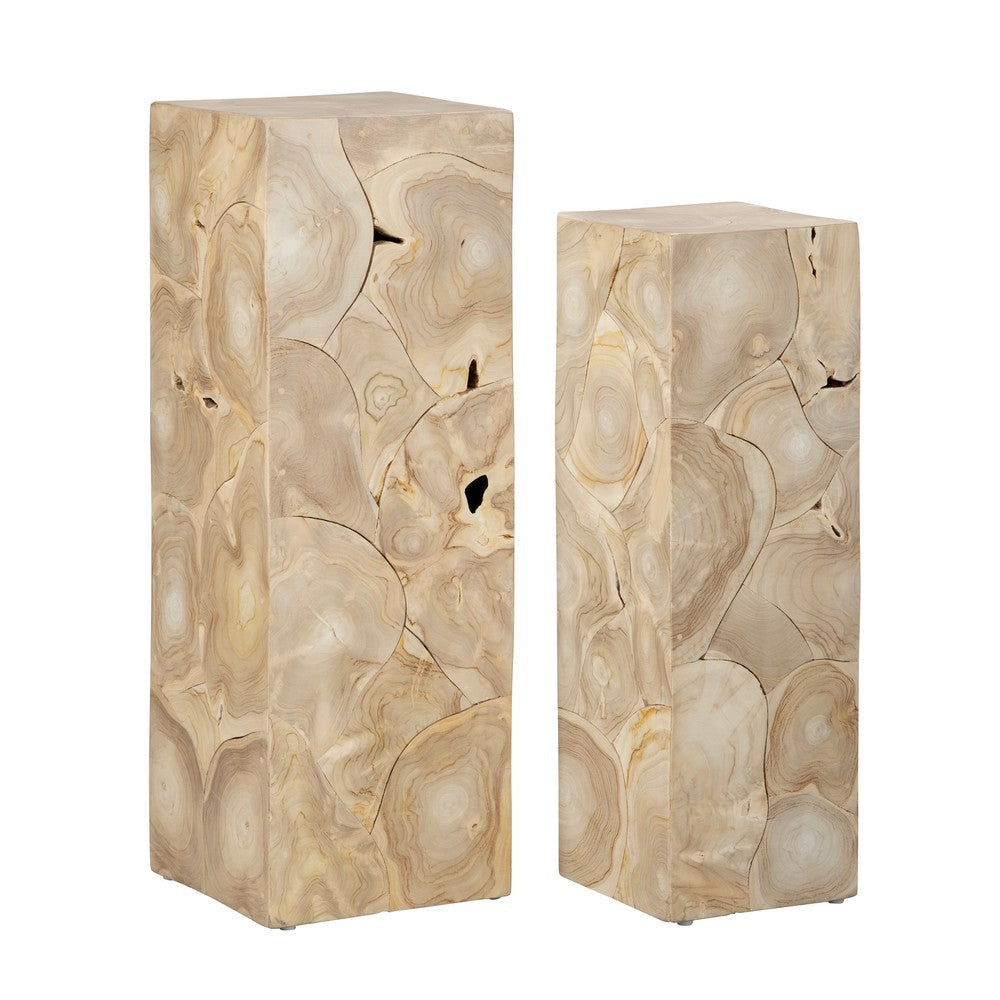 Crestview Tora Plant Stand Set of 2 | Square Shape | Patchwork Tan Brown