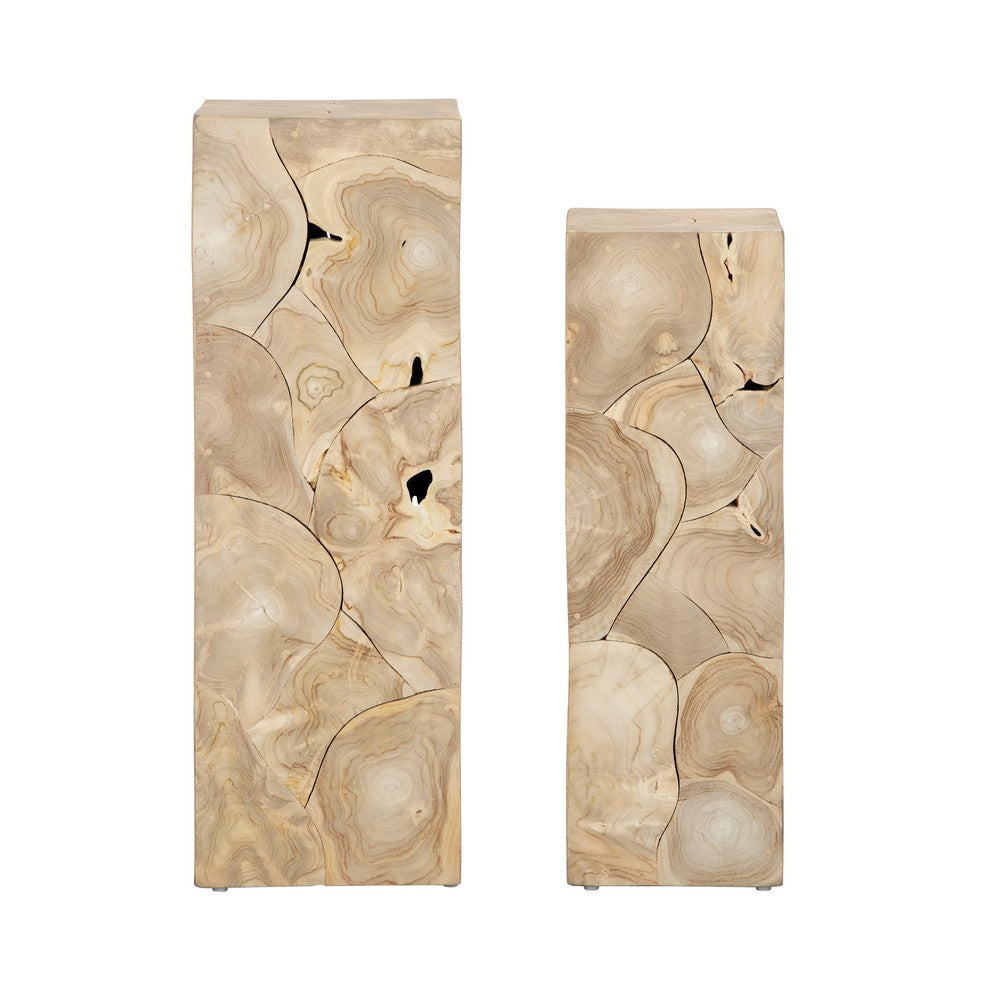 Crestview Tora Plant Stand Set of 2 | Square Shape | Patchwork Tan Brown CCL-CVFDR1245