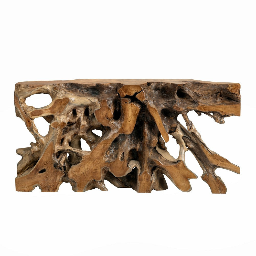 Crestview Aryan Sofa Console Table | 63’’ Live Edge Teak Root | Brown CCL-CVFDR1246