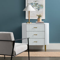 Crestview Simy Oversize Nightstand Chest | 3 Drawer | Fluted White | Gold