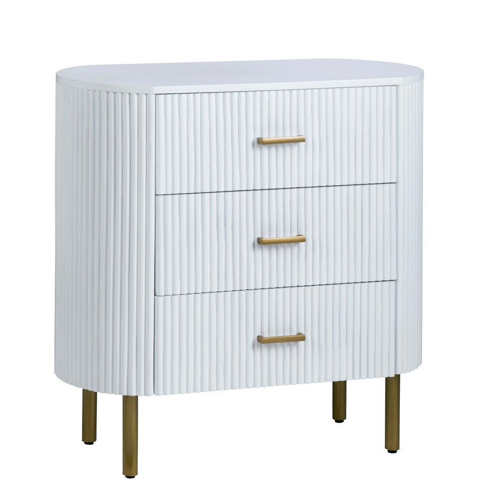 Crestview Simy Oversize Nightstand Chest | 3 Drawer | Fluted White | Gold CCL-CVFDR1302