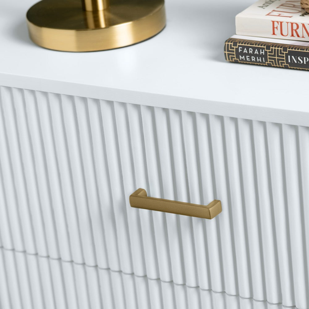 Crestview Simy Oversize Nightstand Chest | 3 Drawer | Fluted White | Gold CCL-CVFDR1302