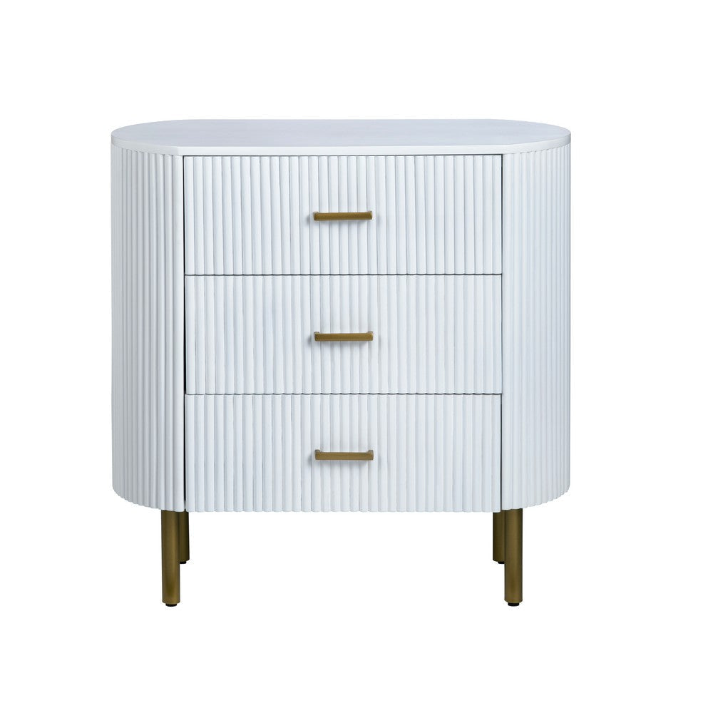 Crestview Simy Oversize Nightstand Chest | 3 Drawer | Fluted White | Gold CCL-CVFDR1302