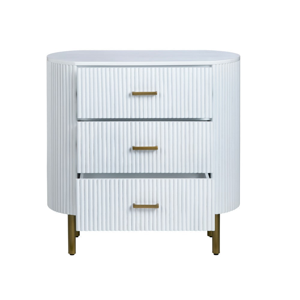 Crestview Simy Oversize Nightstand Chest | 3 Drawer | Fluted White | Gold CCL-CVFDR1302