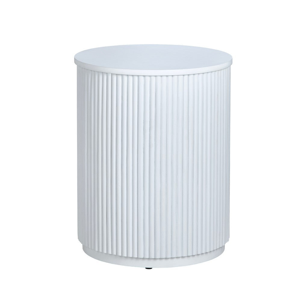 Crestview Simy Accent End Table | Round 18" | Vertical Fluting | White