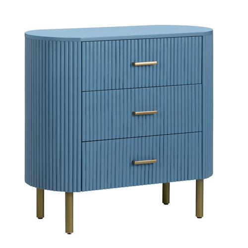 Crestview Simy Oversize Nightstand Chest | 3 Drawer | Fluted Blue | Gold