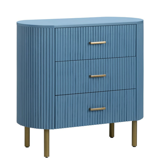 Crestview Simy Oversize Nightstand Chest | 3 Drawer | Fluted Blue | Gold