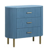 Crestview Simy Oversize Nightstand Chest | 3 Drawer | Fluted Blue | Gold