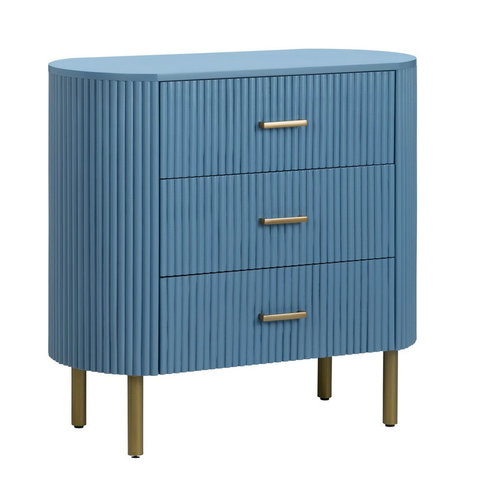 Crestview Simy Oversize Nightstand Chest | 3 Drawer | Fluted Blue | Gold
