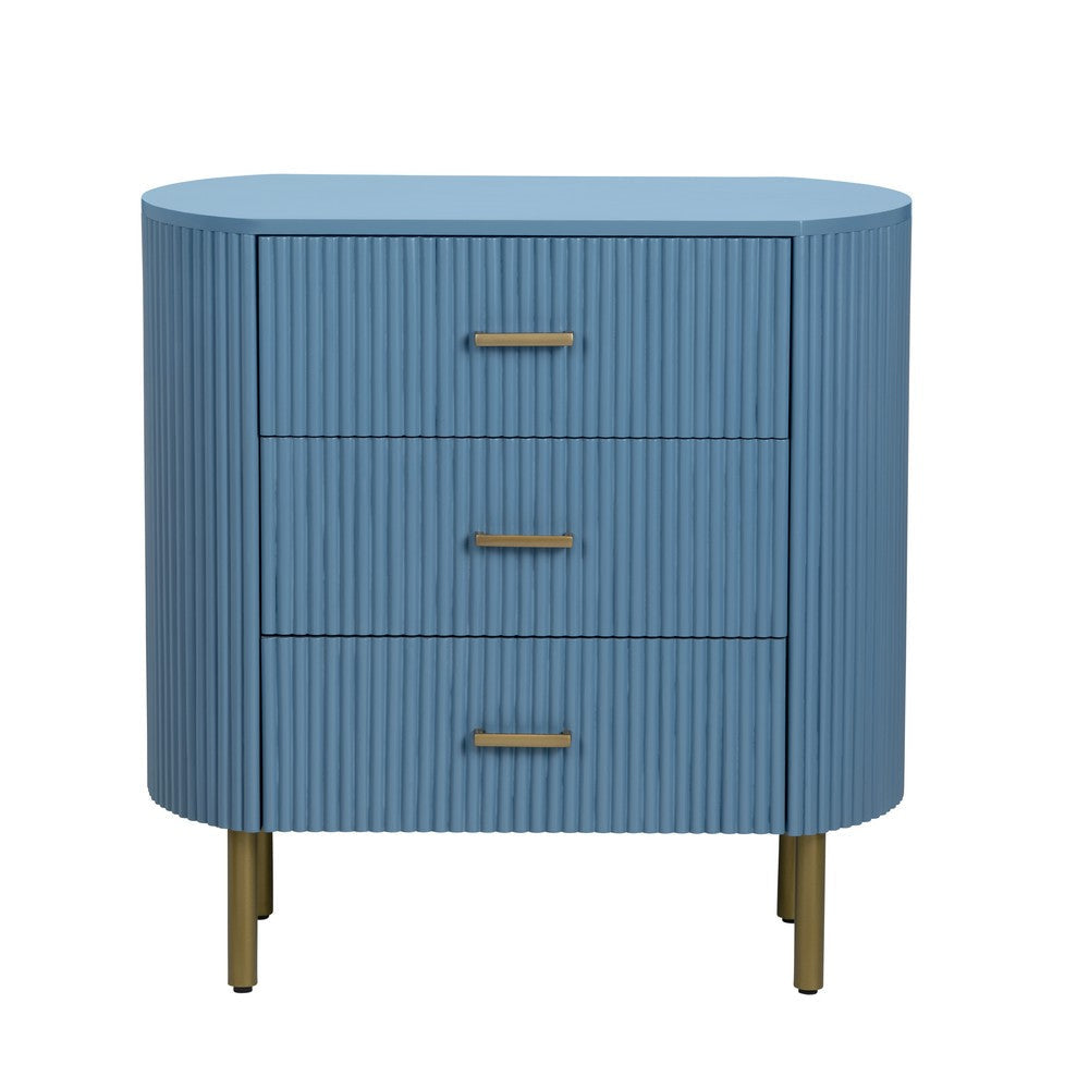 Crestview Simy Oversize Nightstand Chest | 3 Drawer | Fluted Blue | Gold CCL-CVFDR1304