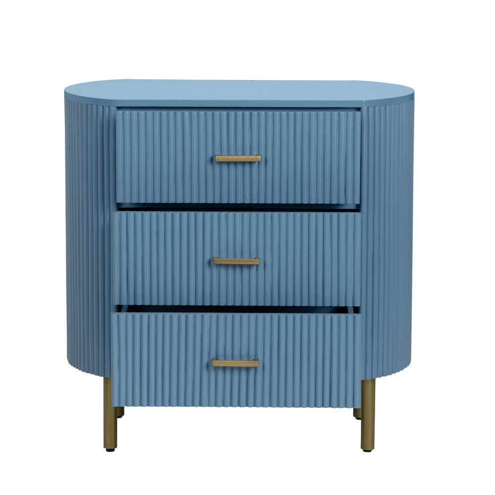 Crestview Simy Oversize Nightstand Chest | 3 Drawer | Fluted Blue | Gold CCL-CVFDR1304
