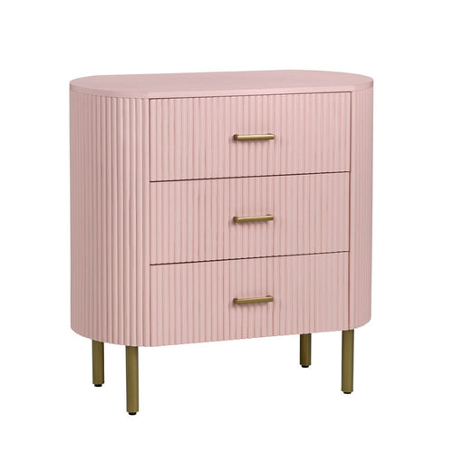 Crestview Simy Oversize Nightstand Chest | 3 Drawer | Fluted Pink | Gold