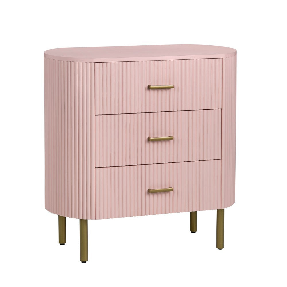 Crestview Simy Oversize Nightstand Chest | 3 Drawer | Fluted Pink | Gold