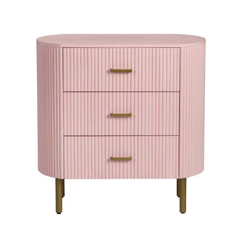 Crestview Simy Oversize Nightstand Chest | 3 Drawer | Fluted Pink | Gold CCL-CVFDR1306