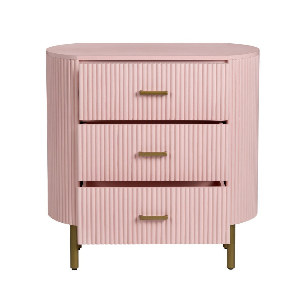 Crestview Simy Oversize Nightstand Chest | 3 Drawer | Fluted Pink | Gold CCL-CVFDR1306