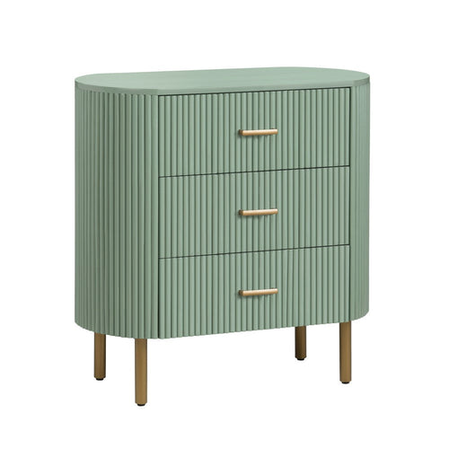 Crestview Simy Oversize Nightstand Chest | 3 Drawer Fluted Sage Green | Gold